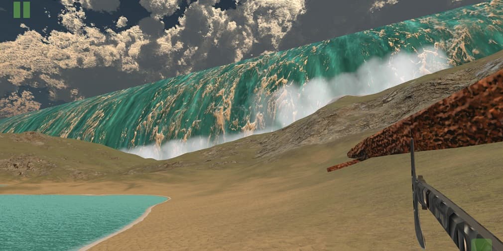 Undulations challenges you to escape an enormous tidal wave and survive a mysterious planet