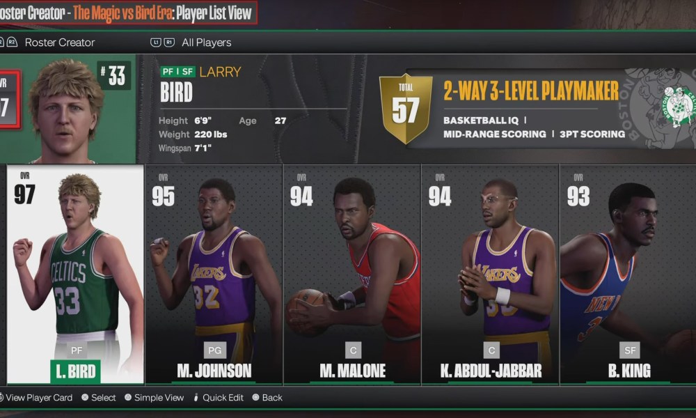 NBA 2K24 Magic vs. Bird Era Roster From MJWizards