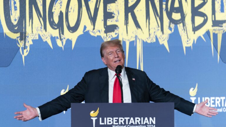 Trump confronts repeated booing during Libertarian convention speech : NPR