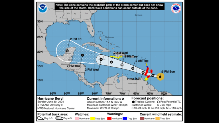 Hurricane Beryl, now an ‘extremely dangerous’ Category 4 storm, heads for the Caribbean