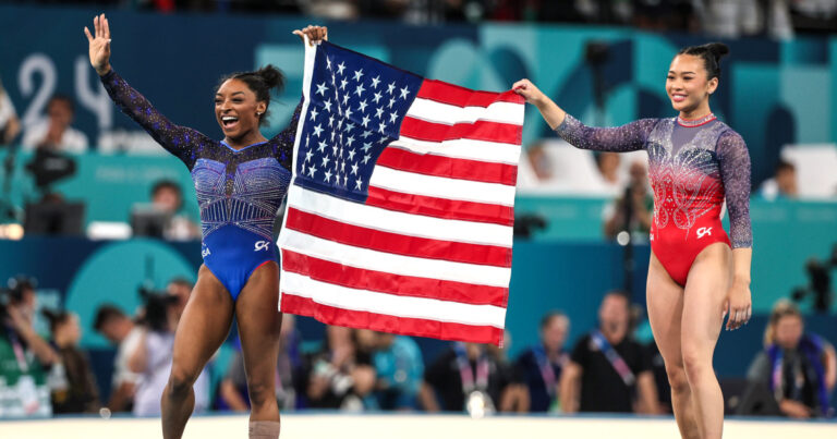 Simone Biles wins Olympic all-around individual gymnastics gold medal as Suni Lee takes bronze